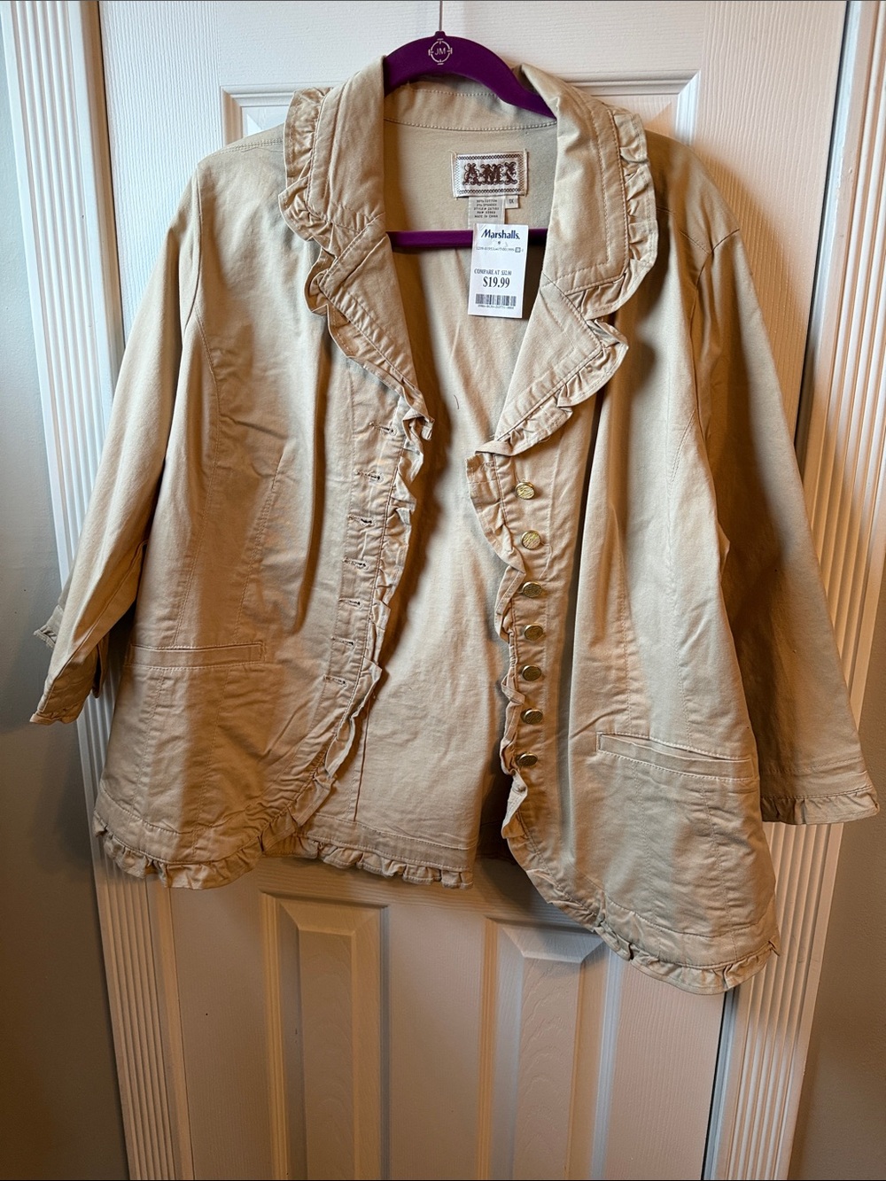Ami Cream Ruffle-Trim Blazer Jacket